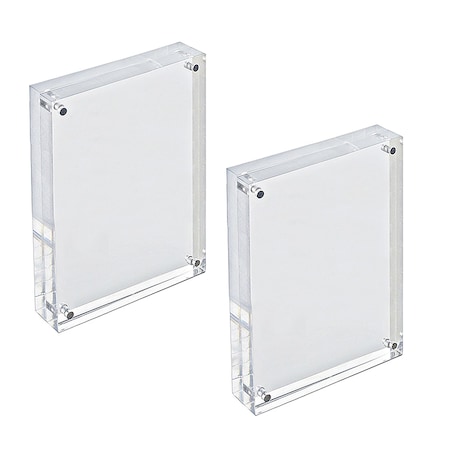 Azar Displays Clear Acrylic Magnetic Photo Block Frame Set with TWO 5x7 size Frames 104434-2PK-GS
